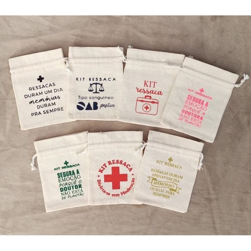 50 Saquinhos 8x11 em algodão cru Kit ressaca para festas, formaturas, casamentos.
