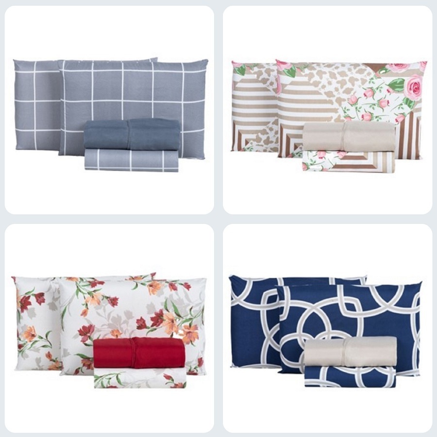 Jogo de lençol 4 peças micropercal 400 fios estampado toque macio