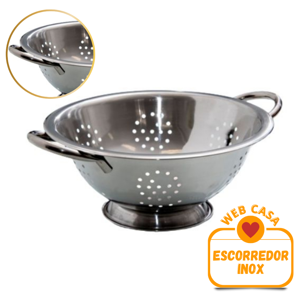 ESCORREDOR DE MASSAS GRANDE PARA MACARRÃO INOX 28 CM RESISTENTE COZINHA PROFISSIONAL