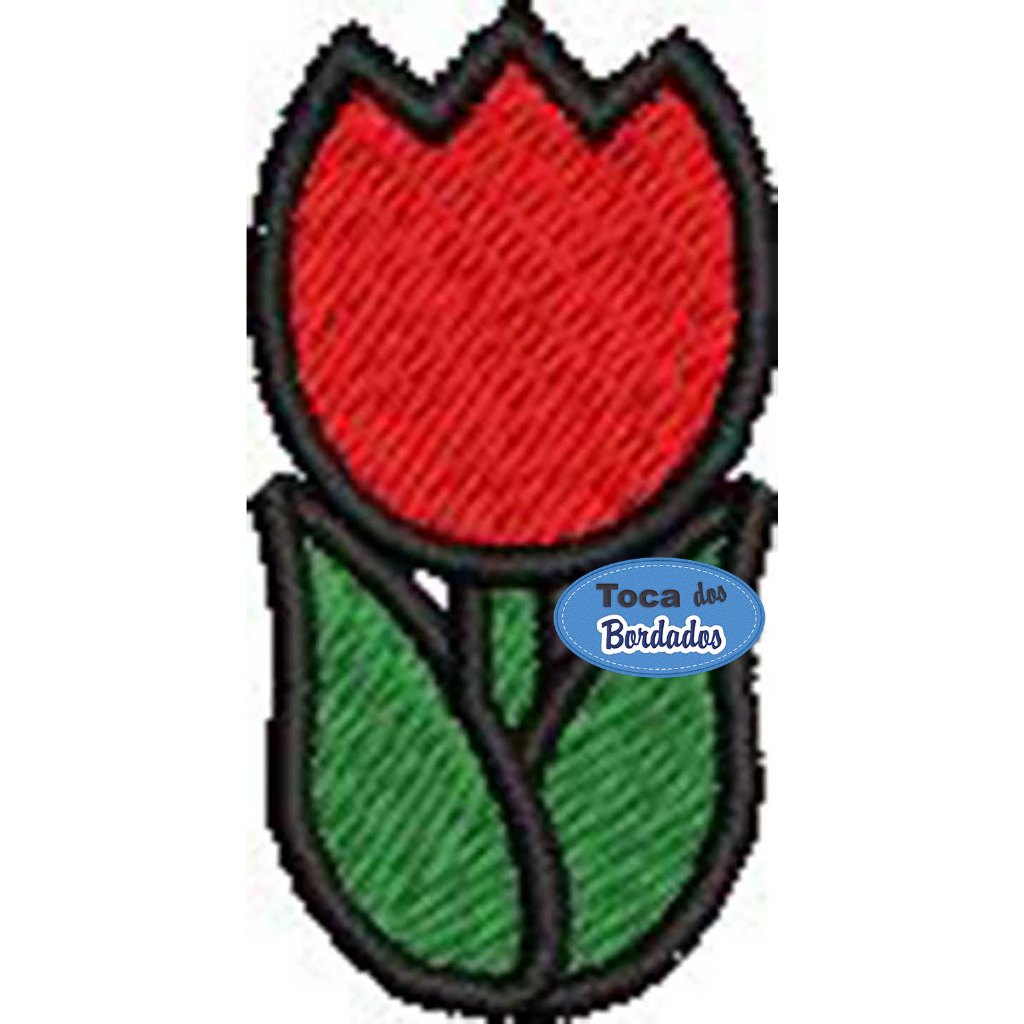 Mini Patch Bordado Tulipa Vermelha 2x4 cm Cód.5284 - Moda Flor floral