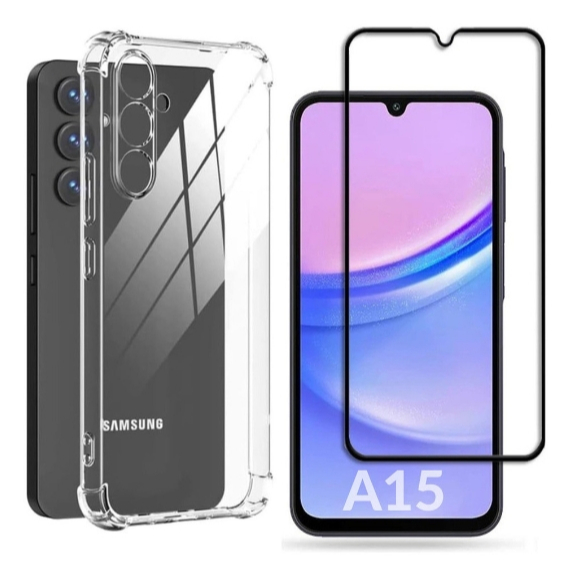 Kit Capa Anti Impacto Transparente + Película 3D P/ Samsung A15 + Câmera 3D