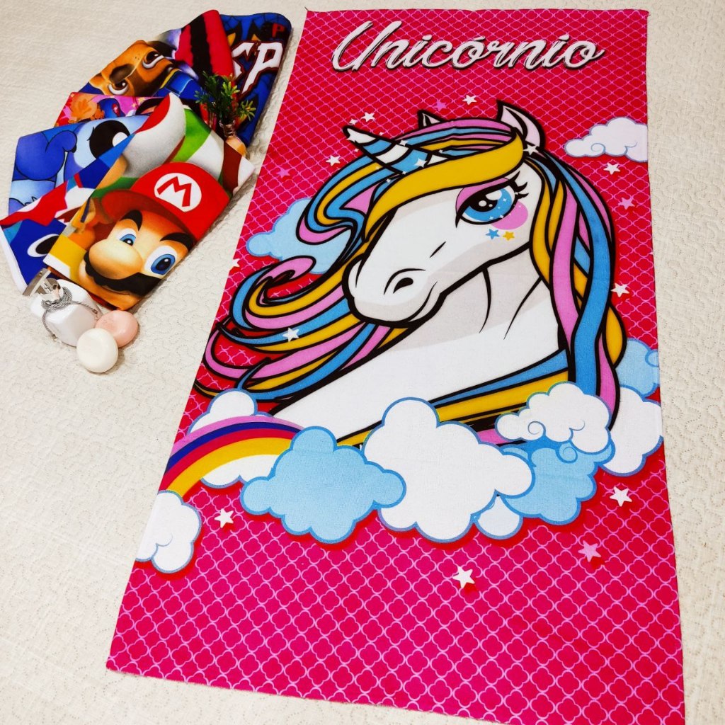 Toalha de Banho e Praia Personalizada Temática UNICÓRNIO Infantil Gigante em Oferta na Shopee