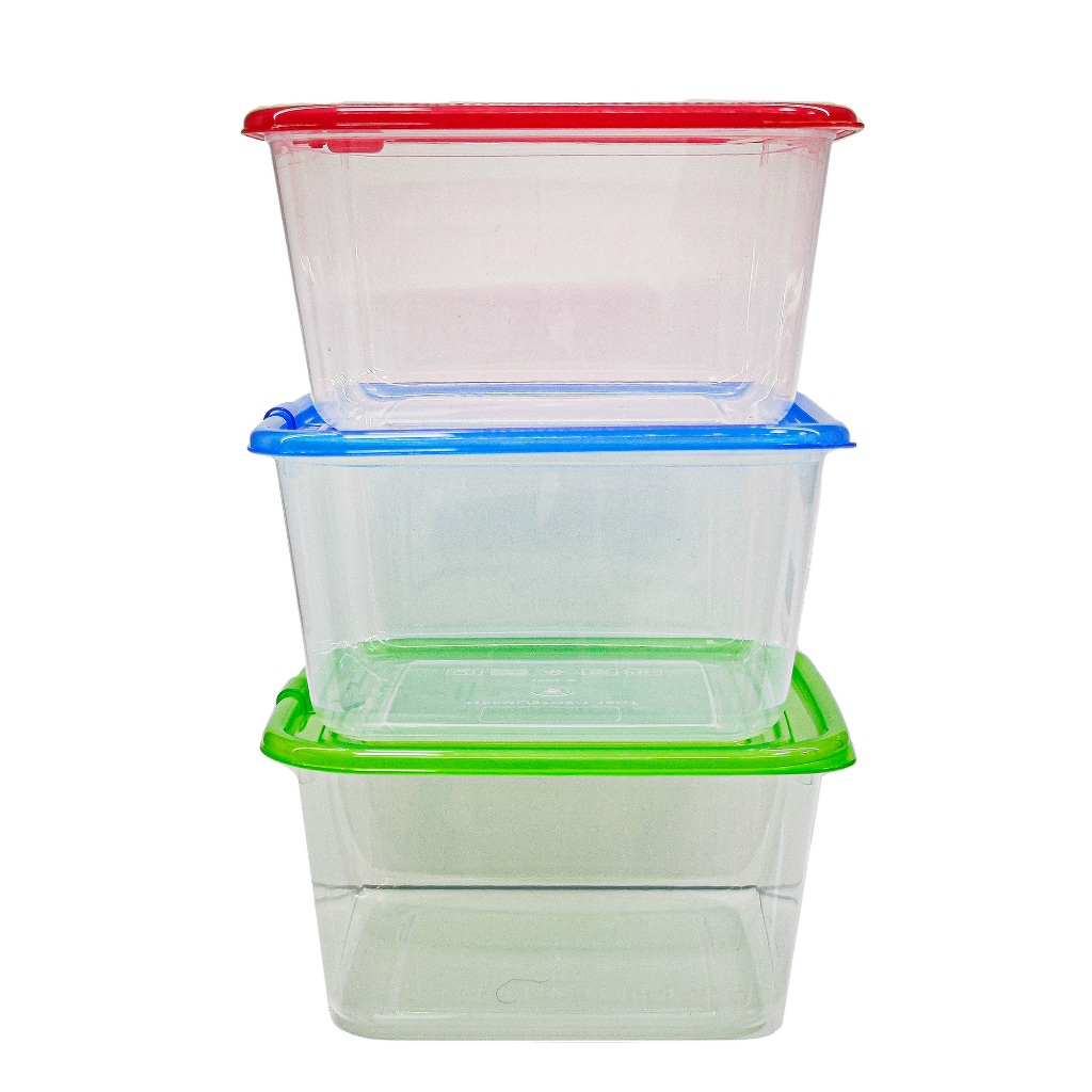 Conjunto 3 Potes Plásticos Com Tampa 1.1L Quadrado Para Marmita - A773