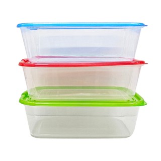 Conjunto 3 Potes Plastico Com Tampa De 1.3L Retangular Para Marmita - A772
