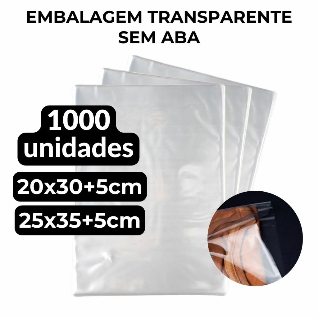 Kit 1000un Saco Saquinho Sacola Transparente para Roupas, Presentes, Lembrancinhas Brilhoso Premium