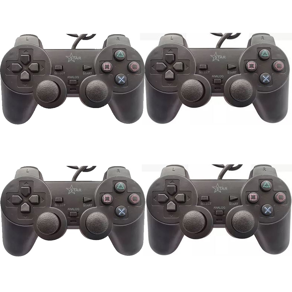 Kit 4 Controle para Playstation 2 / PS2 Com Fio - Cor preto fosco. Star em Oferta na Shopee