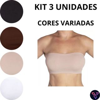 Kit 3 Top Faixa Cropped Sem Bojo Cotton Tomara que Caia Algodão Confortável Barato em Oferta na Shopee