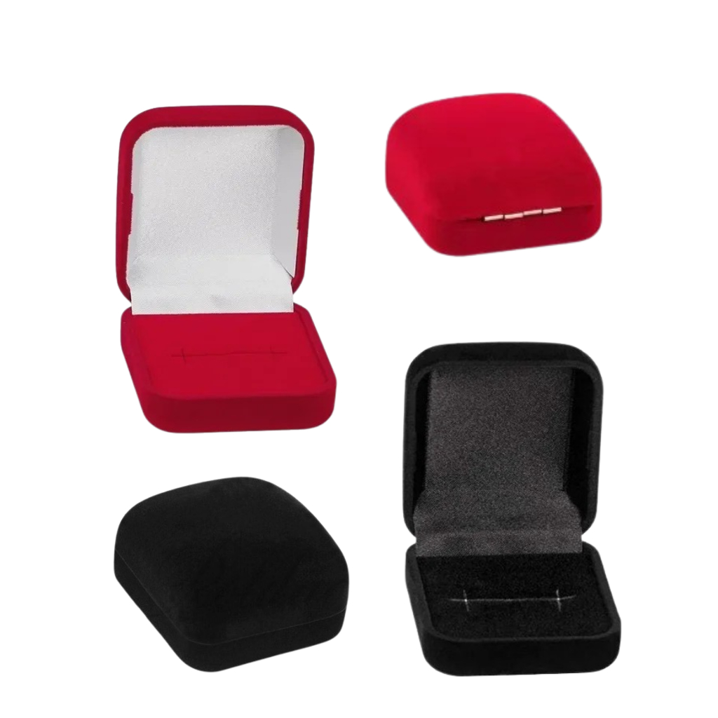 Kit 05 unidades Estojo Caixinha para Anel Conjunto de Veludo Tradicional - Vermelho e Preto em Oferta na Shopee