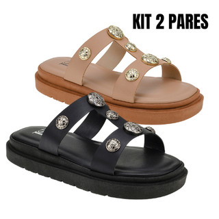 KIT 2 PARES Sandália Confort Papete Macia Enfeite Rebite Moderno Confortável 1530 LANÇAMENTO em Oferta na Shopee
