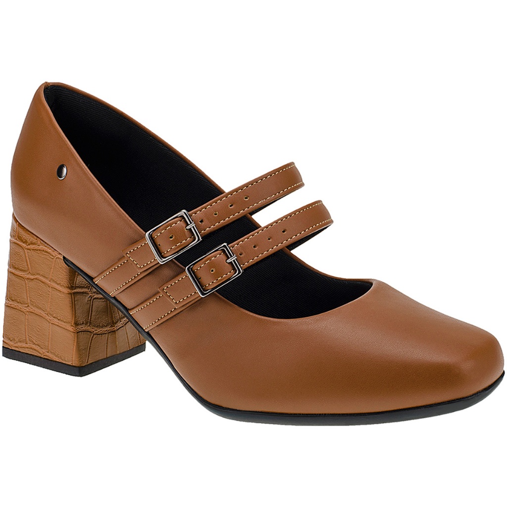 Scarpin Feminino com Fivela Bico Quadrado Salto Croco Bloco Moderno 2861 em Oferta na Shopee