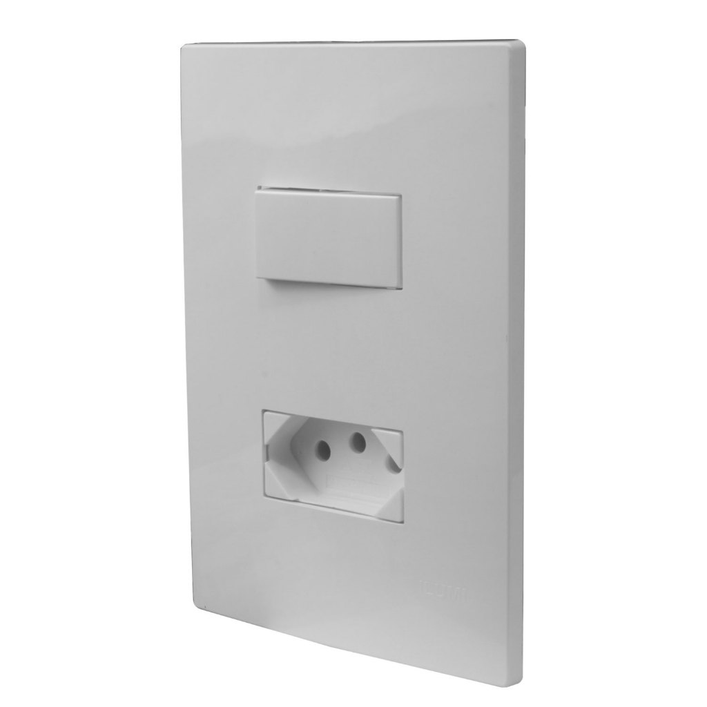 Espelho Placa 4x2 com 1 Interruptor Paralelo 10A e 1 Tomada 10A Bivolt Linha i9 Ilumi Ref.: 94280 - ILN0203