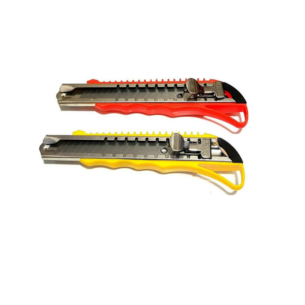 Estilete trava profissional em aço e plástico vermelho ou amarelo