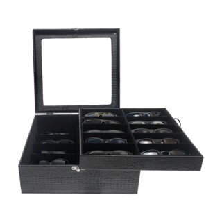 Organizador Duplo Estojo Porta 20 Óculos Preto Com Interno Aveludado Preto em Oferta na Shopee