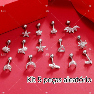 Kit 5 Peças Piercing Sortidos Para Orelhas/ Tragus /Cartilagem/Helix em Oferta na Shopee