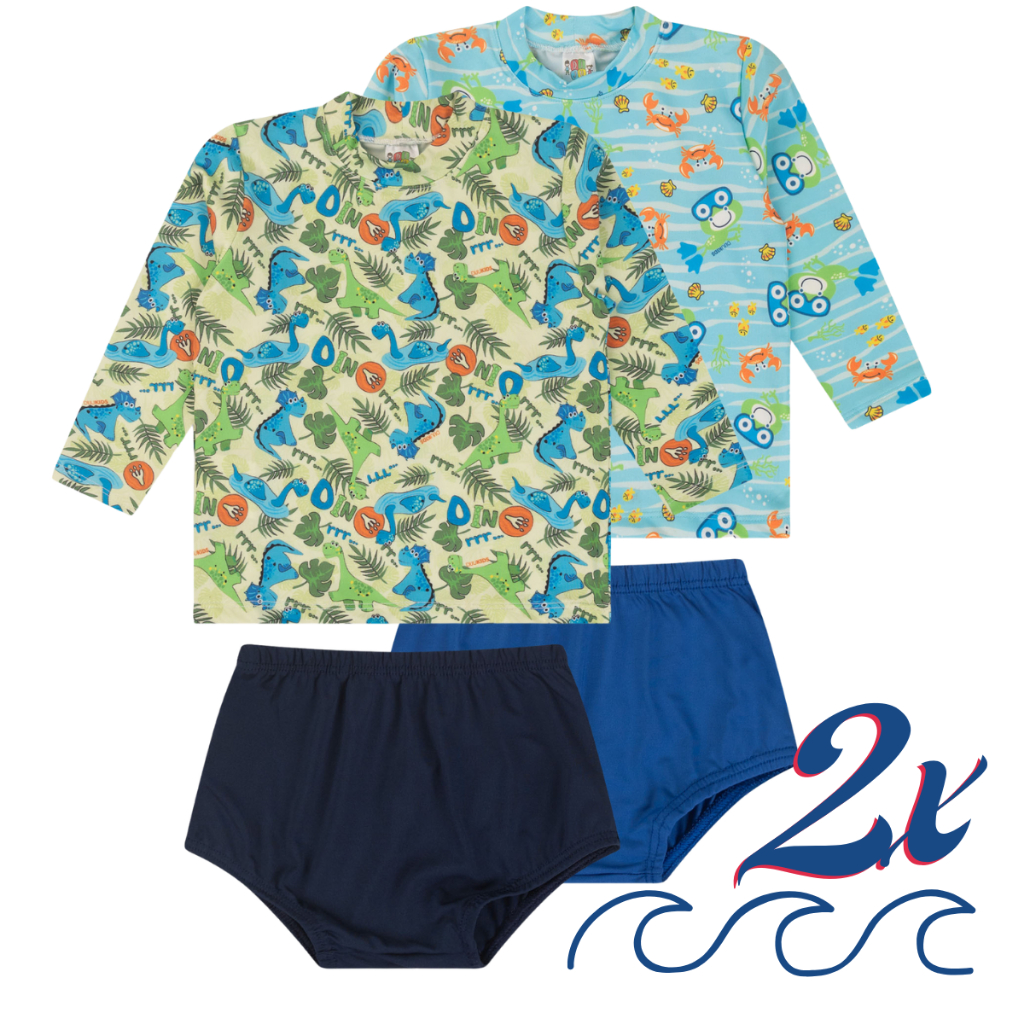 Kit 2 Conjunto Praia com Proteção Solar UV para menino
