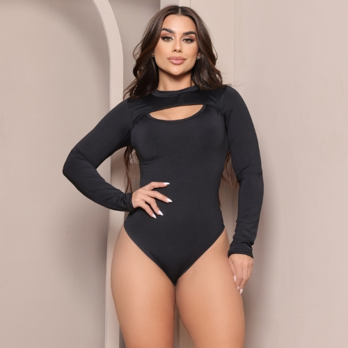 Body Feminino Gola Alta Com Recorte Manga Longa Tendência Moda Blogueira em Oferta na Shopee
