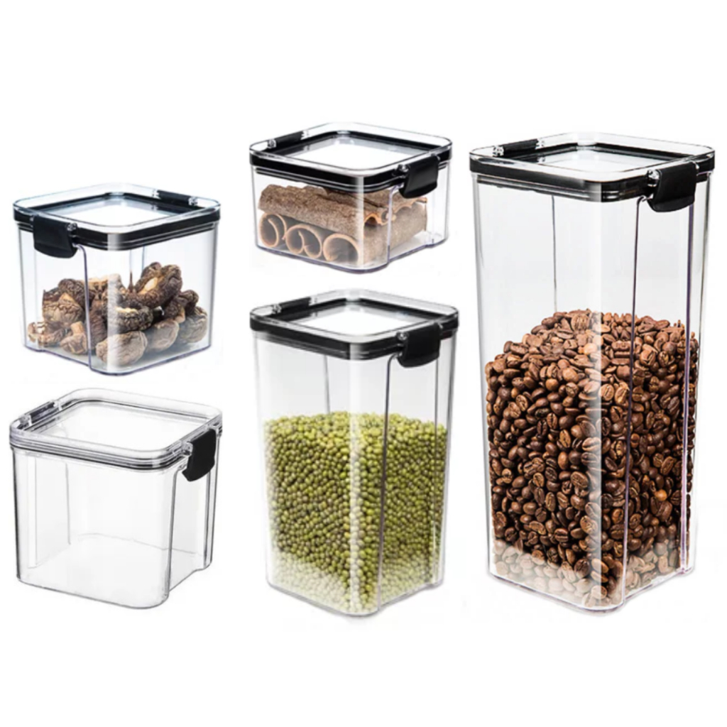 Kit 5 Potes Acrílico Hermético Para Alimentos Empilhavel Organização Cozinha Condimentos