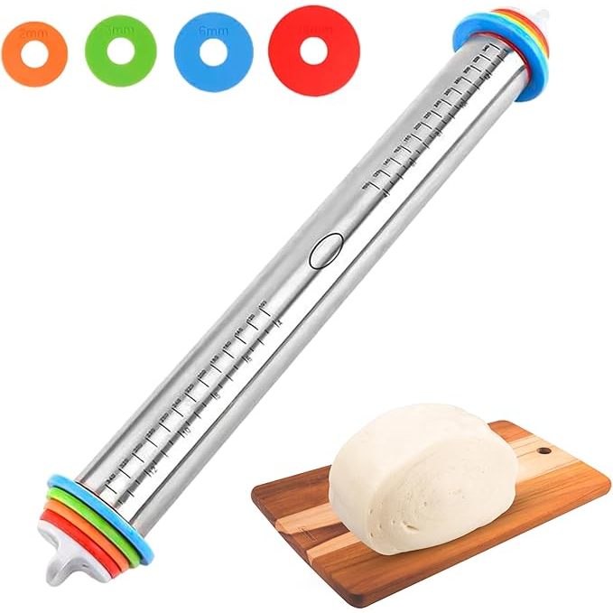 Rolo de Massa Inox Ajustável com Medidas Profissional para Confeitaria, Pizza, Pão e Cozinha em Oferta na Shopee