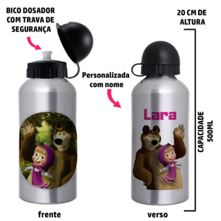 Garrafa Squeeze de alumínio ,Masha e o Urso - Personalizada com nome em Oferta na Shopee