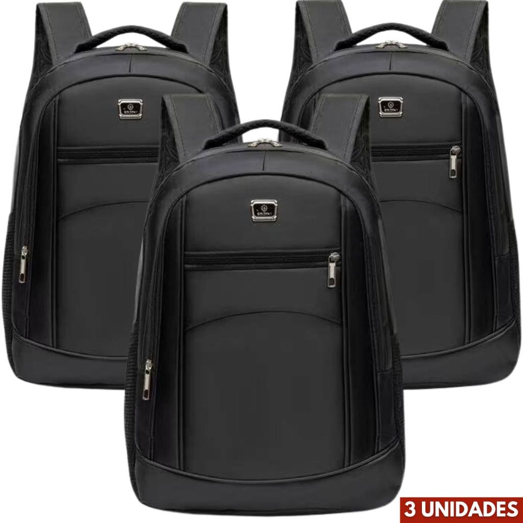 Kit 3 Mochilas Bolsa Reforçada Notebook Resistente Trabalho Faculdade Coreana