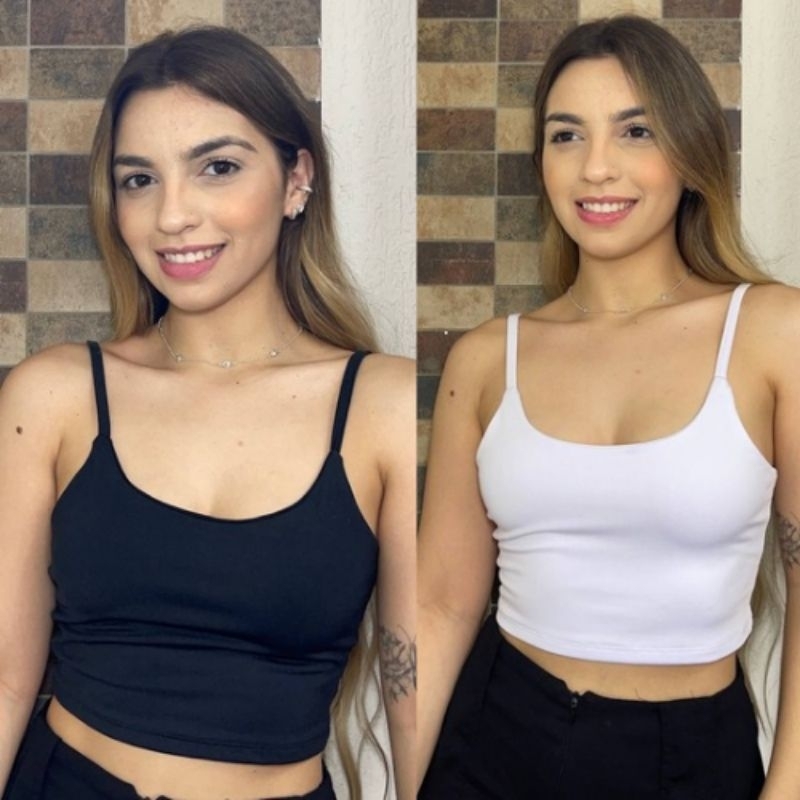 Blusa de Alcinha Feminina Cropped Feminino Tecido Suplex Fina Regata Blusinha Com Forro Duplo Frente