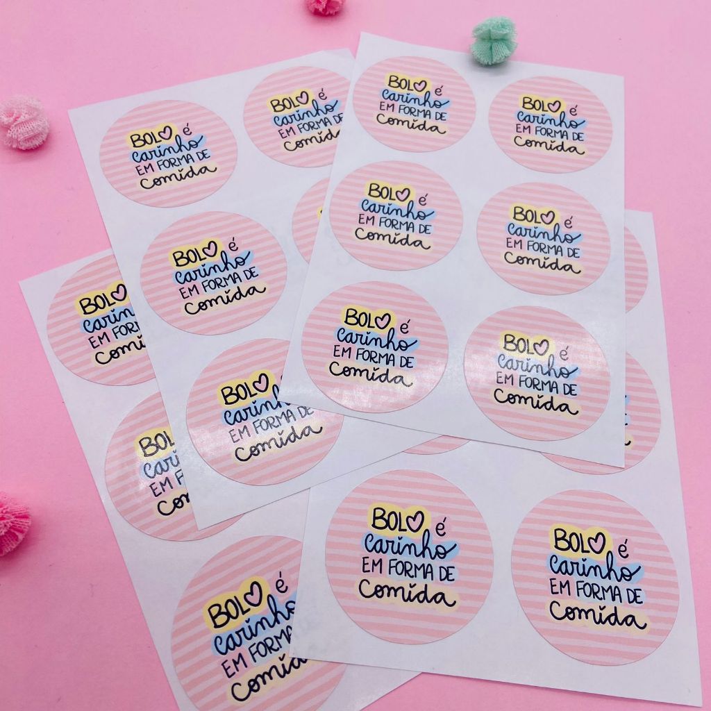 Adesivo Etiqueta Bolo é Carinho em Forma de Comida Doces Bolo no Pote
