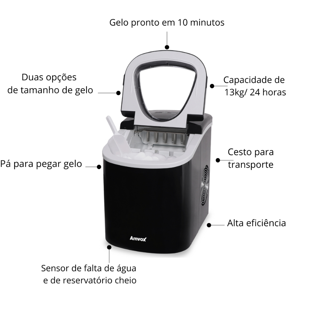 Detalhes do Máquina de Gelo Amvox AMG 113  1400W 6-13 min Rápido Preparo