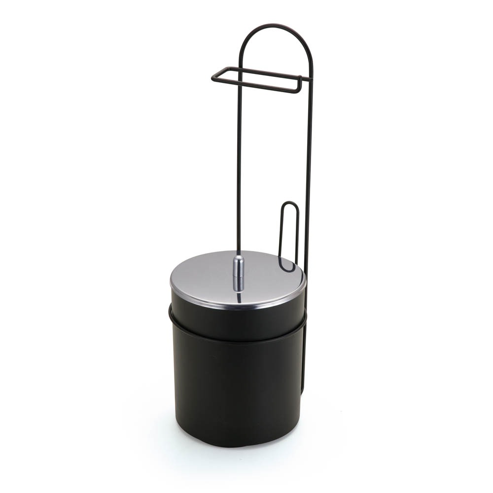 Suporte De Chão Preto Arthi Para Papel Higiênico Com Lixeira