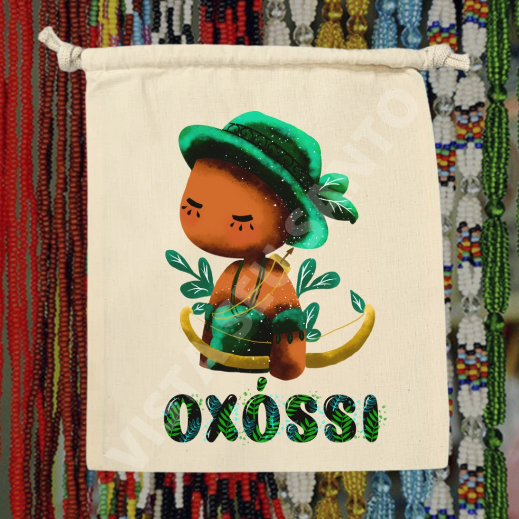 Saco Porta Guias Umbanda kawaii Orixá Oxóssi Saquinho Algodão Cru 210.6