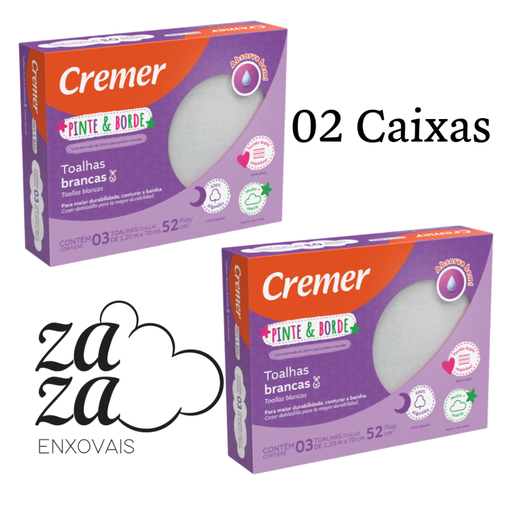 Toalha Fralda Pinte e Borde Cremer - kit com 2 Caixas em Oferta na Shopee