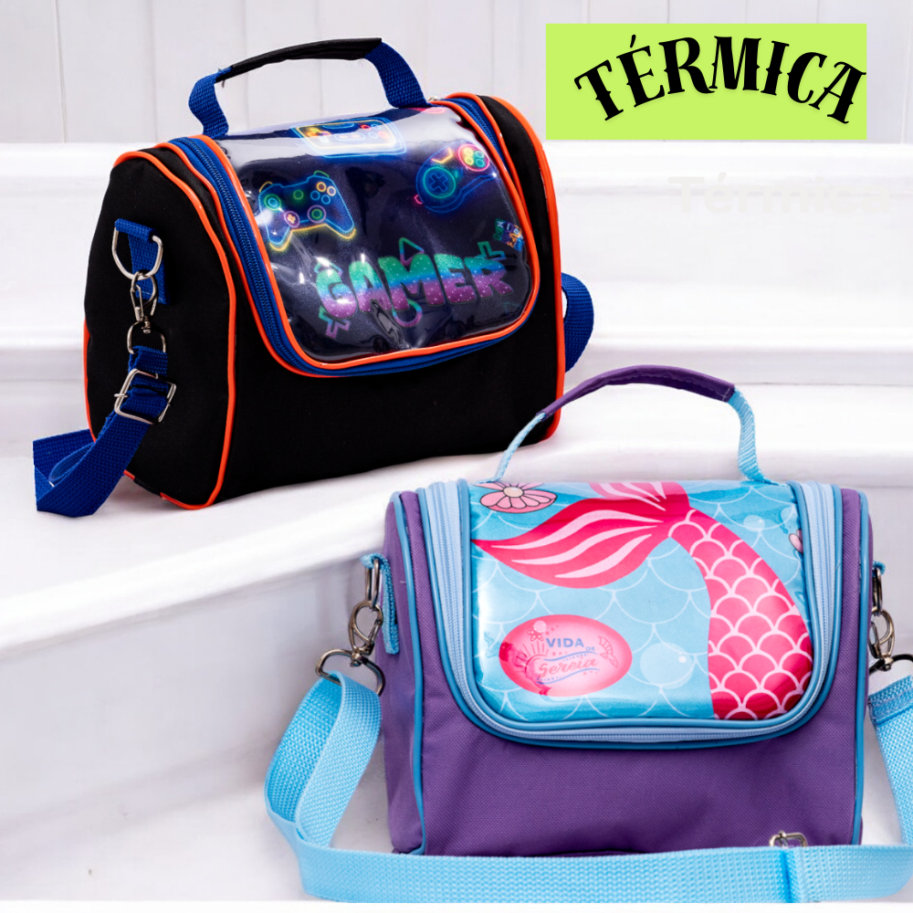 Bolsa Lancheira Termica Infantil Feminina Masculina Escolar Transversal com Isolamento Premium- Pikuka Original- Envio Imediato