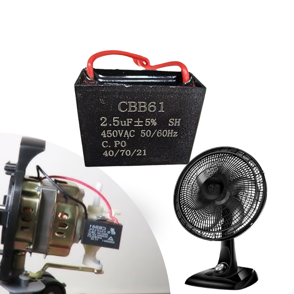 Capacitor CBB61 Ventilador Partida Vários Modelos 250V 450V 1.2UF 2UF 3UF 4UF 50/60Hz 40/70/21
