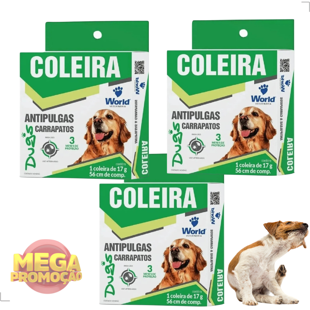 Kit 03 Coleira Anti pulga e Carrapato Remédio para Carrapatos Cachorro World Dugs em Oferta na Shopee