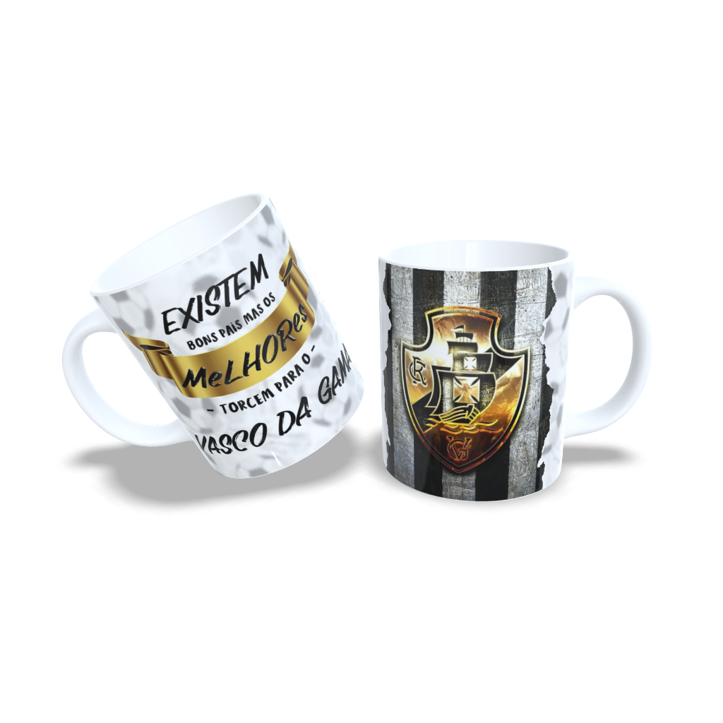 Caneca de Cerâmica/Porcelana 325ml - Dia dos Pais - Pai torcedor Pais torcedores Vasco da Gama Existem bons pais mas os melhores torcem para o Vaso da Gama