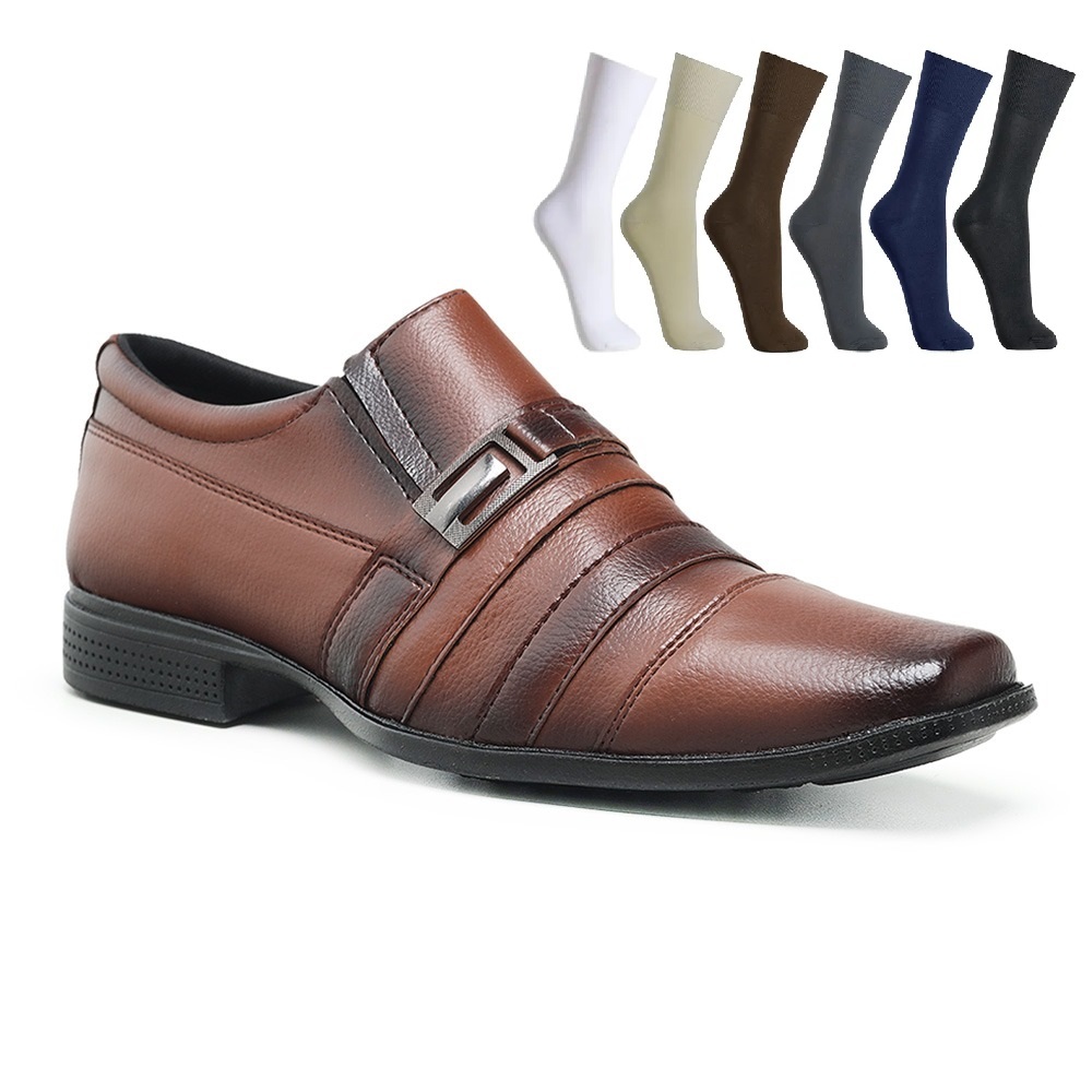 Kit Sapato Masculino Social Dia a Dia Confortável com 1 Par de Meia Esporte Fino Direto da Fábrica