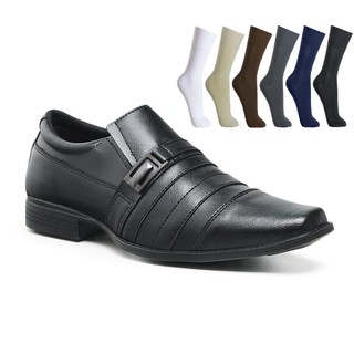 Kit Sapato Social Masculino Confortável Dia a Dia com 1 Par de Meia Esporte Fino Direto da Fábrica