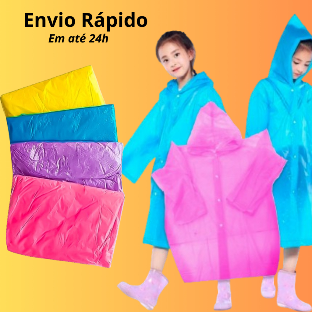 Capa de Chuva Infantil Cores Diversas Para Meninos e Meninas