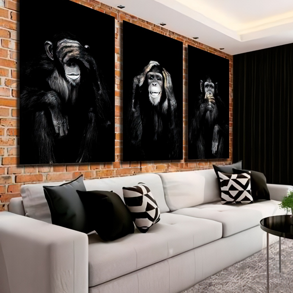 Quadros Decorativos 3 Peça Macaco Sábio Sala