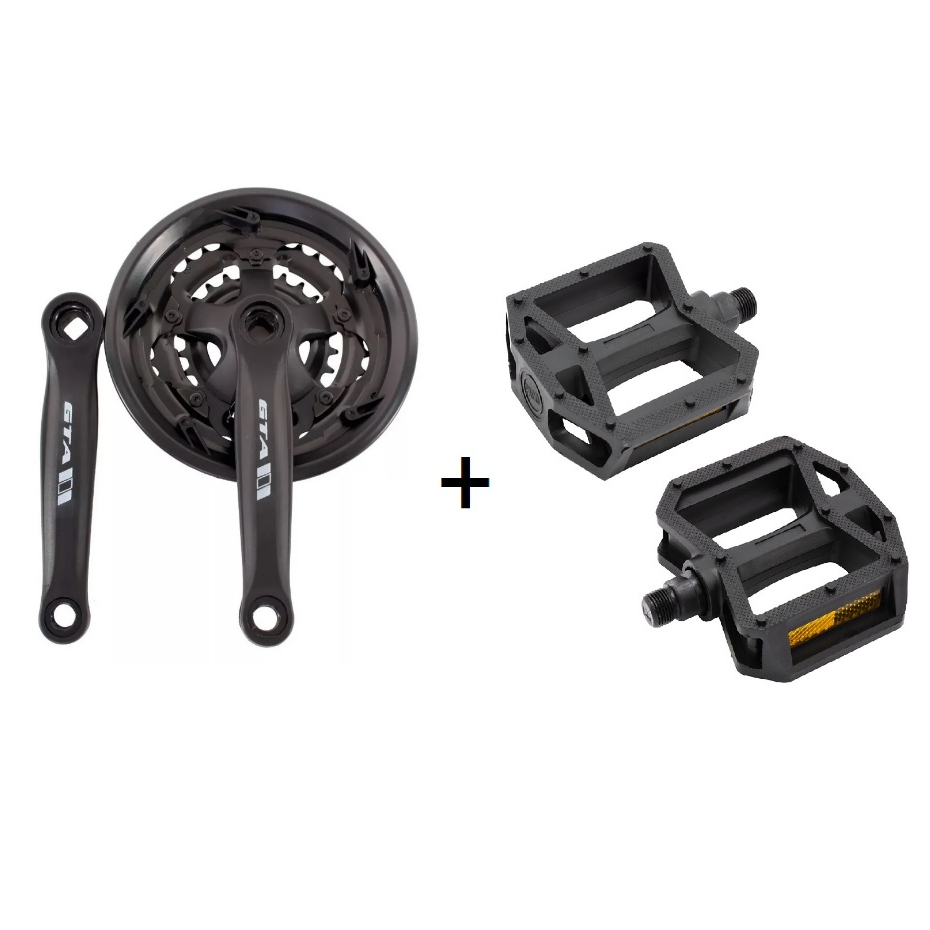 Pedivela Encapado P/bicicleta 24/26/29 com engrenagens 24-34-43 dentes + Pedal Plataforma esferado