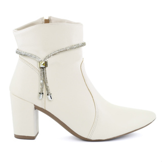 Bota Feminina Bico Fino Salto Médio Grosso Cano Baixo Confortável Fashion Detalhe Strass Zíper Luxo em Oferta na Shopee
