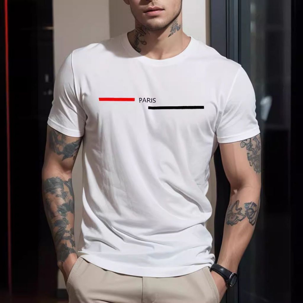 YLF MODAS Camiseta Masculina Estampa paris 100%Algodão Fio 30.1 Penteado