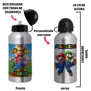 Garrafa Squeeze de alumínio Super Mario - Personalizada com nome em Oferta na Shopee