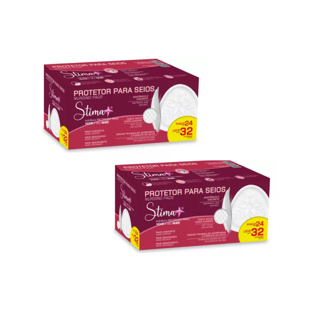 Kit 2 Absorvente Protetor para Seios Stima Caixa l 64 Unidades Total l Confortável e Anatômico