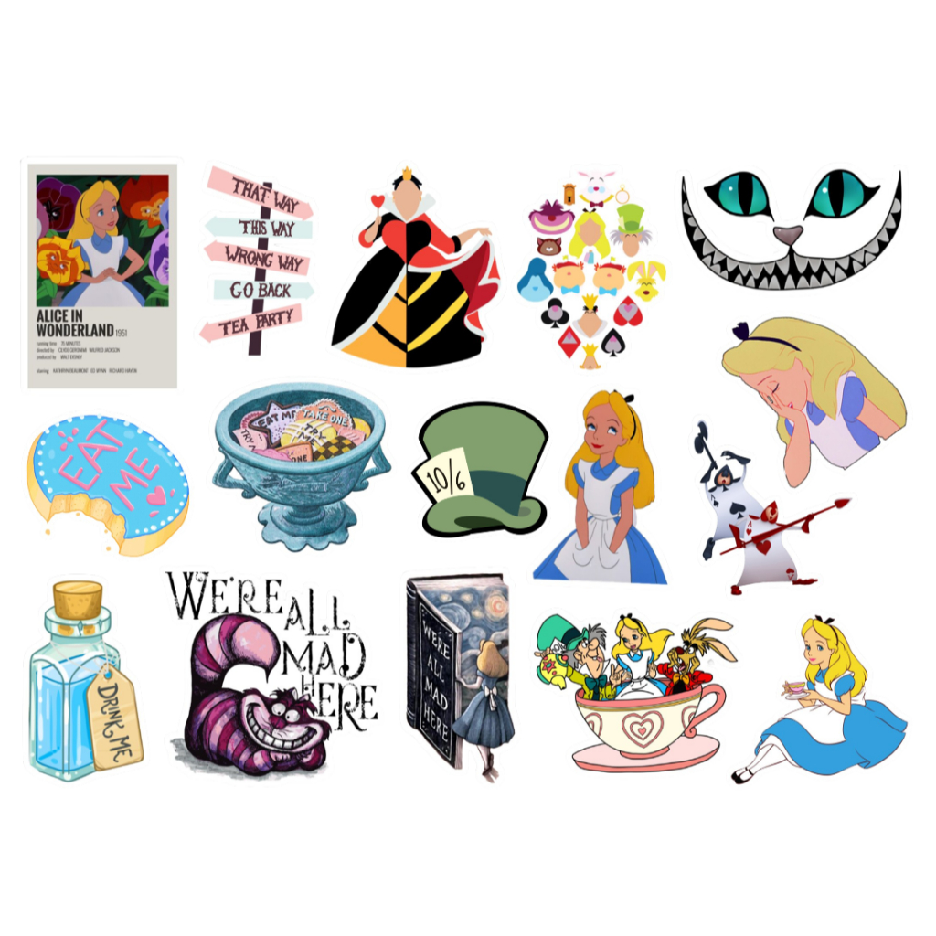 ALICE NO PAÍS DAS MARAVILHAS - CARTELA DE ADESIVOS (sem recorte, com recorte ou a prova d'água) em Oferta na Shopee