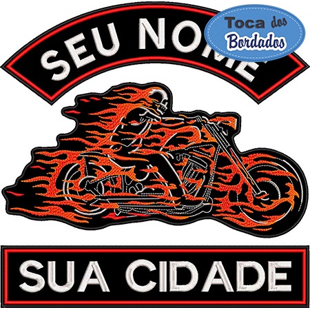 Patch Bordado Motoqueiro Fantasma Texto livre 30x30 cm Cód.1361