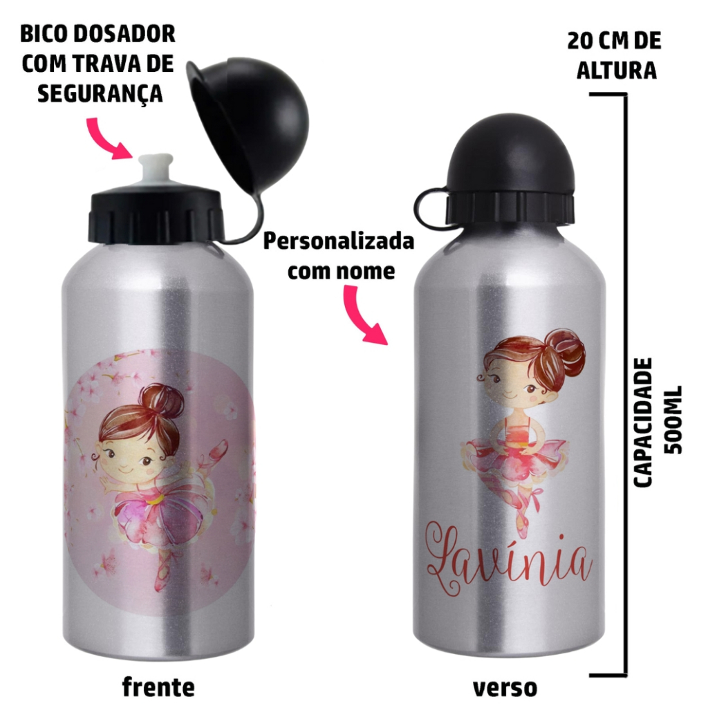 Garrafa Squeeze de alumínio  Bailarina - Personalizada com nome em Oferta na Shopee