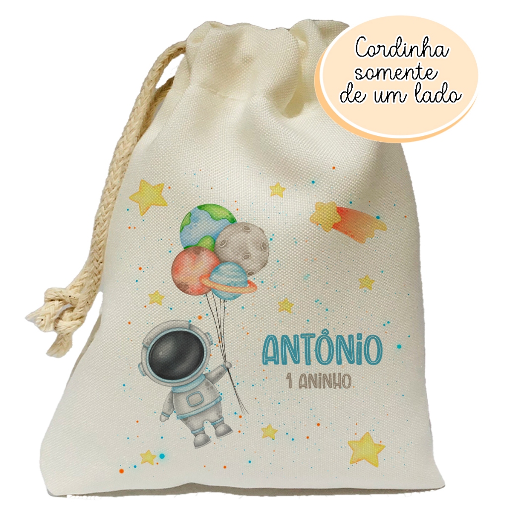 Saquinho Astronauta Personalizado com nome e idade.