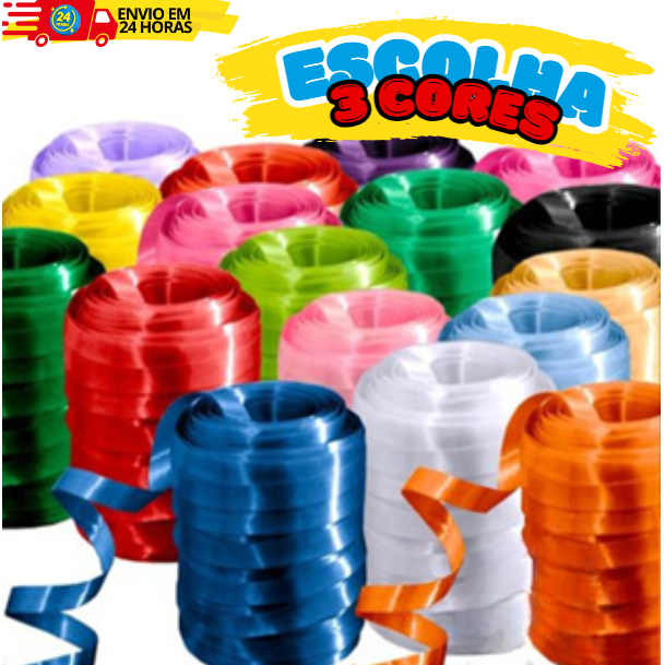 Kit 3 Rolos De Fitilho 5mm 50 Metros Para Uso Escolar Decoração Presentes em Oferta na Shopee
