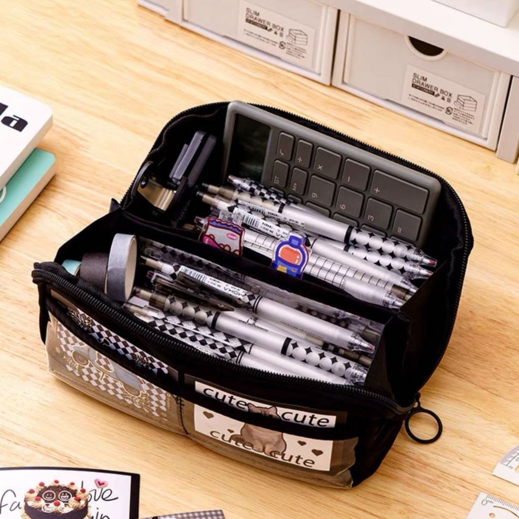 Saco transparente super grande do lápis do prisma de 10 camadas,Caso de lápis do estudante da escola