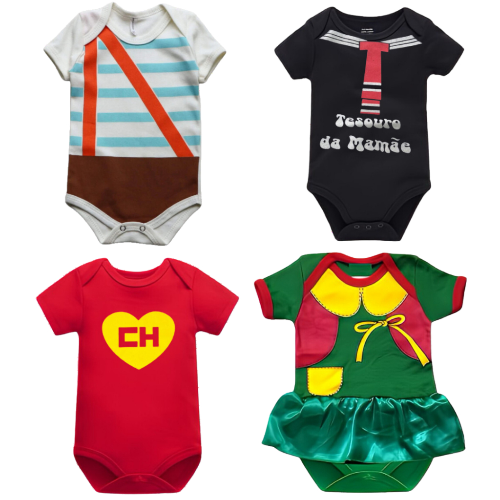 Body Bebe Chaves Macacao Tematico Infantil Fantasia Mesversario Chiquinha Kiko Chapolin Bori bory